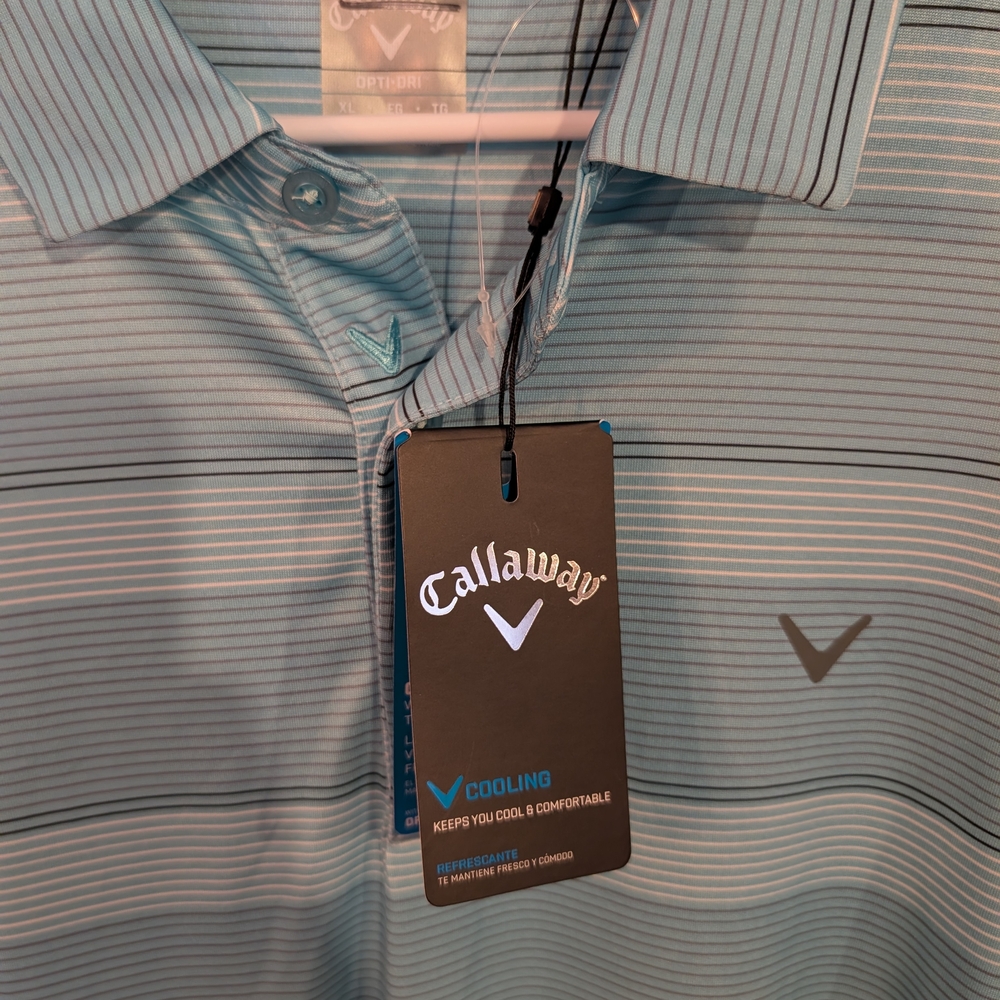 Callaway Men’s Light Blue Striped Polo Shirt NWT - Picture 2 of 4